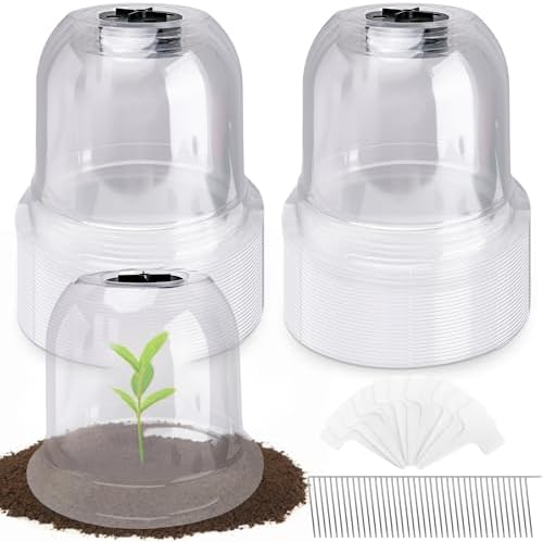 200 Pcs Small Humidity Plant Domes Garden Cloche Includes 40 Pcs Reusable Transparent Plant Protection Covers 120 Pcs U Shaped Stakes 40 Pcs Blank Labels for Seed Starter Pots Indoor Outdoor Gardening by Unknown