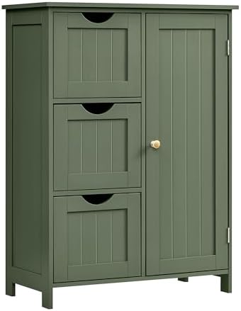 VASAGLE Bathroom Floor Storage Cabinet, 3 Drawers, Forest Green by VASAGLEbySONGMICSHOME