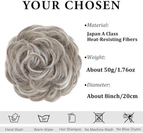 CJL HAIR Large Messy Bun Hair Piece Wavy Curly Scrunchies Synthetic Chignon Ponytail Hair Extensions Thick Updo Hairpieces for Women Polar Silver - Image 2