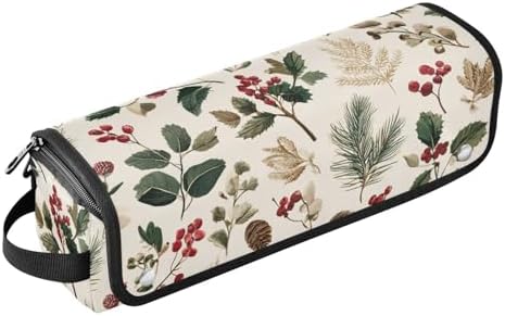 Hair Tools Travel Bag with Heat Resistant Mat Detachable 2-in-1 Curling Iron Travel Case Hot Tools Organizer for Straightener Flat Iron Beige Holly Leaves Pine Needles Pinecones by WelcometoElliTarr