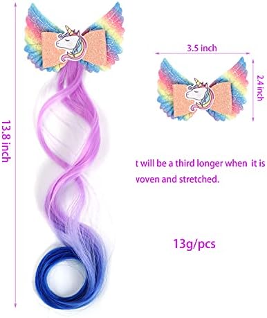 5- Colored Angel Wings Hair Bows Hair Extensions For Girls, Glitter Unicorn Hair Accessories (5PCS) - Image 3