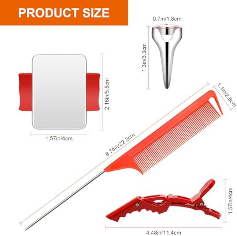 Hair Parting Tools Set, 17 Pieces Including Hair Parting Rings, Sectioning Clips, Rat Tail Combs, Magnetic Wrist Pin Holder (Red) - Image 2