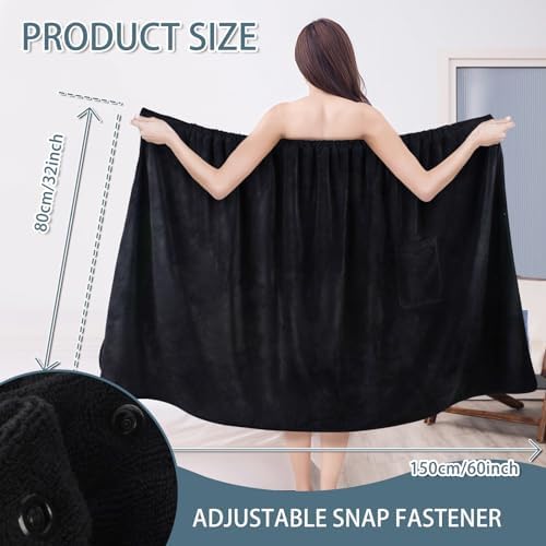 SINLAND Women's Spa Wrap Microfiber Bath Body Wrap, Black, 32"x60" - Image 2