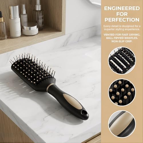 Vent Hair Brush for Women and Men, Detangling Wet Hair Brush with Ball Tipped Bristles for Wet/Dry Hair - All Hair Types with Nylon Bristles, Green, Speed Dry Vent Hair Brushes (Gold) - Image 2