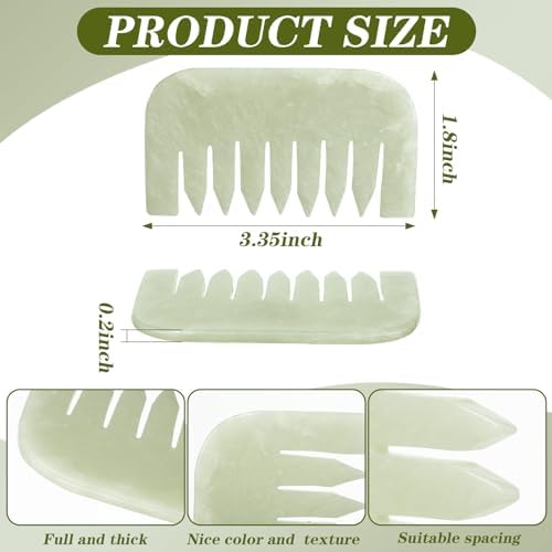 Geiserailie 2 Pcs Jade Combs Gua Sha Stone Scalp Massage Tool - Image 2