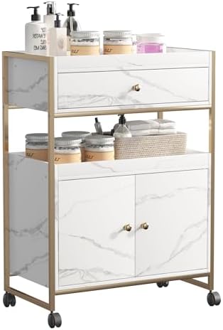 Salon Rolling Trolley Barber Storage Cart Lockable Wheels,Gold by Waktavel