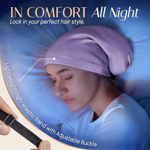 OLESILK Silk Sleep Bonnet for Curly & Long Hair, Adjustable Night Cap - Image 5
