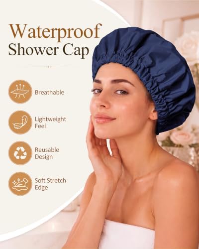 Edoneery Shower Caps for Women Reusable Waterproof, Shower Hair Cap - Image 3