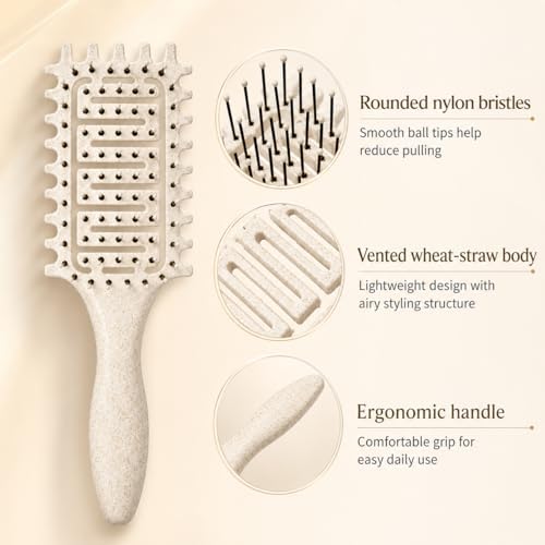Curl Defining Brush for Curly Hair, Vented Detangling Hair Brush for Wet and Dry Styling, Curved Brush for Shaping and Smoothing Curl Clumps, Lightweight Hair Brush (2Pcs Beige) - Image 2