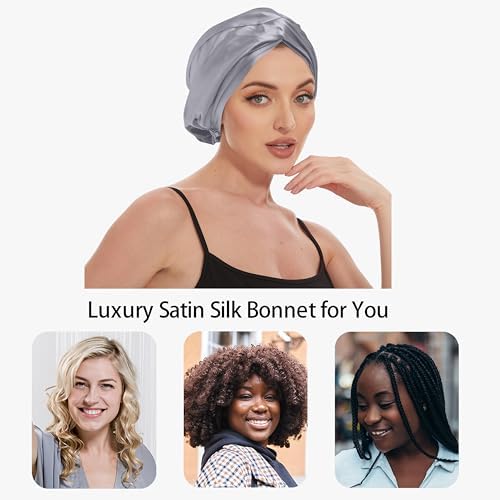 Gray Adjustable Silk Bonnet Satin Curly Hair Wrap for Sleeping Women - Image 3