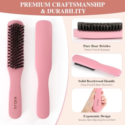 Boar Bristle Slick Back Hair Brush Set to Tame Flyaways & Sleek Styles - Image 6