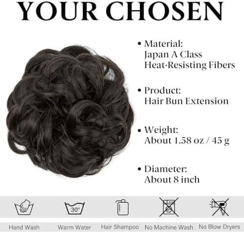 CJL HAIR Large Messy Bun Hair Piece Wavy Curly Scrunchies Synthetic Chignon Ponytail Hair Extensions Thick Updo Hairpieces for Women Brown Black - Image 2