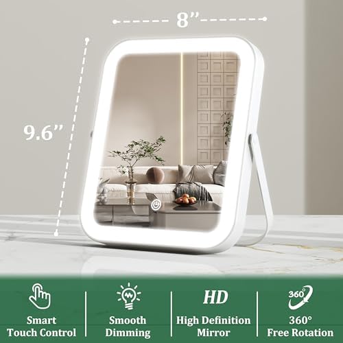 ROLOVE 8x10 Inch Lighted Vanity Mirror, 3-Color Dimmable LED Lighting & Touch Control, Portable Makeup Mirror with U-Bracket for Travel/Dressing Room - Image 3
