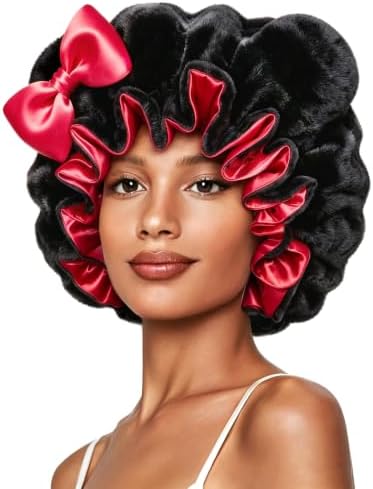 Plush Satin Bonnet for Sleeping with Bow, Cozy Winter Bonnet by Vettres