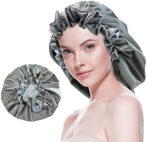 Silk Bonnet for Sleeping Satin Bonnets Double Layer Reversible Hair Cap Bonnet for Women Long Curly Braid Hair (Charcoal) by BeutyMe