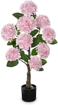 Hollyone 3FT Pink Hydrangea Artificial Flowers Tree Large Real Touch Faux Silk Hydrangea Plants Potted Fake Flower in Black Pot for Home Indoor Outdoor Front Porch Garden Entrance Living Room Decor by Hollyone