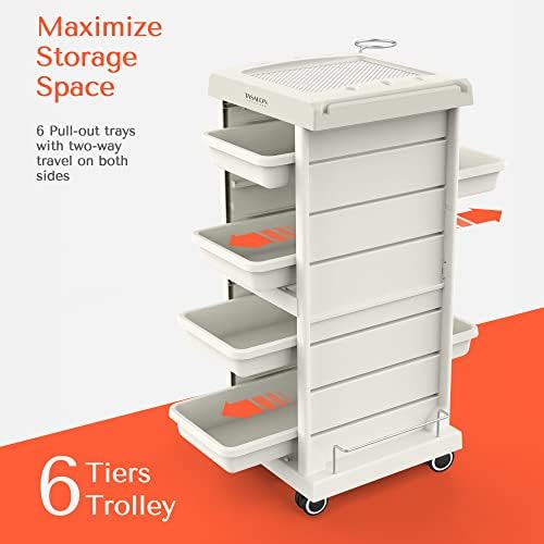 TASALON 6-Tray Multipurpose Rolling Salon Storage Cart, White - Image 3