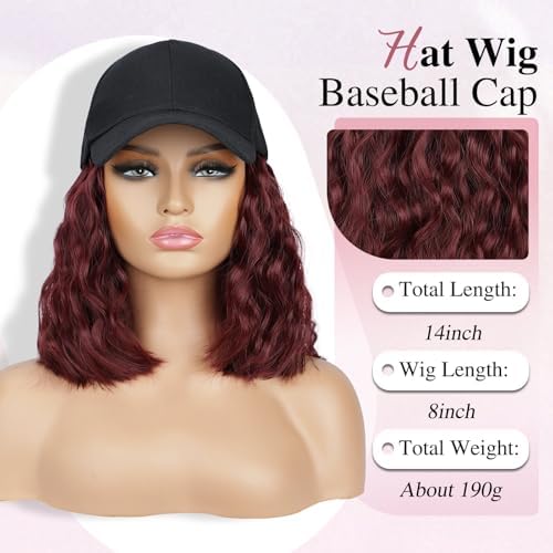 HANYUDIE Hat Wig for Women Wig Cap with Curly Hair Extensions Hat with Hair Wave Adjustable Baseball Cap Wigs - Image 3