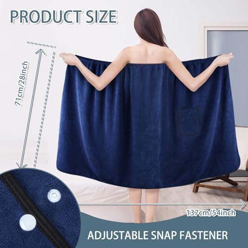 SINLAND Women's Spa Wrap Microfiber Bath Body Towel, Navy Blue, 28"x54" - Image 2
