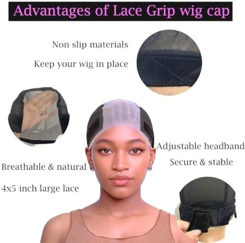 Lace Wig Grip Cap for Women 4x5 Transparent Lace Reusable Wig Caps, Wig Grip Band for Lace Front Wigs to Keep Wigs in Place, Adjustable Non Slip Wig Cap with Grip Band for Glueless Wig (Black) - Image 3