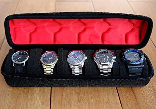 5 Slots Watch travel case, men's watch storage box organizer, watch case holder with flexible foam inserts fit up to 60 mm watch - Image 5