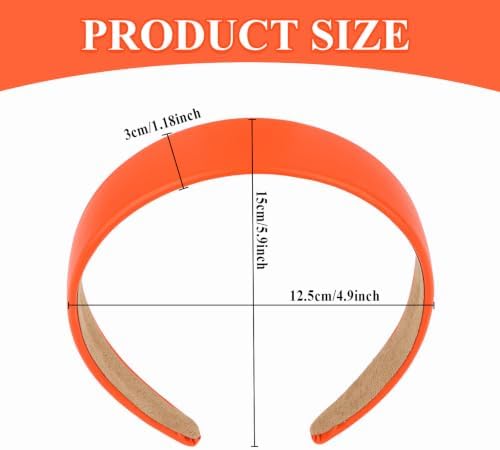 Orange Headband 1 Inch Faux PU Leather Hairband for Women and Girls - Image 2