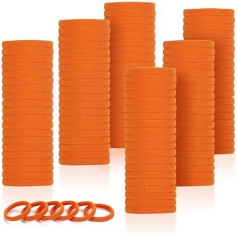 LuSeren 120 Pcs Orange Hair Ties for Women, No Damage Soft Seamless Nylon Hair Elastics for Thick Hair, Ponytail Holders, Solid Orange Hair Accessories by LuSeren
