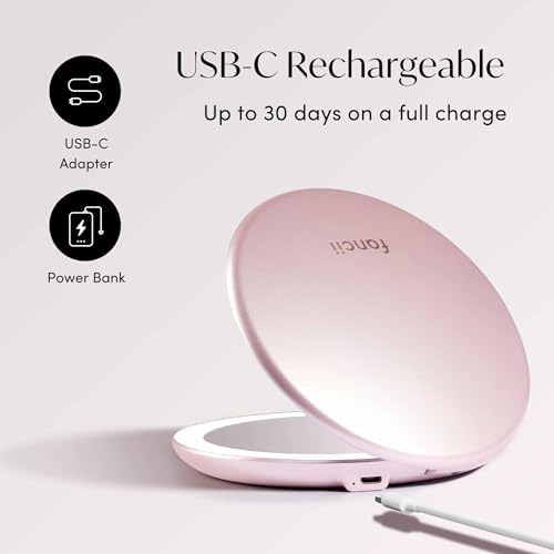 Fancii Taylor LED Lighted Travel Makeup Mirror, Rechargeable with 10x/1x Magnifying & 3 Light Settings - Compact, Portable, Large 5” Wide Hand Mirror for Handbag and Purses (Rose Gold) - Image 6