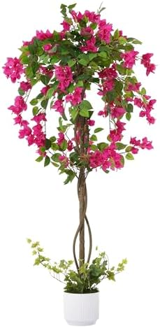 4FT Artificial Bougainvillea Tree, Tall Faux Bougainvillea Plant with Vibrant Pink Flowers, Large Potted Fake Tree for Indoor Living Room, Office, Patio, Porch, and Garden Decoration by Jcezvnt