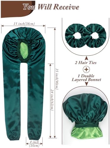 1+2 Satin Pantyhose Bonnet for Braids, Long Hair Bonnet for Women Sleeping - Image 2