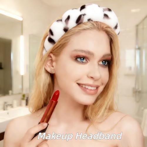 7 Pcs Spa Set, Facial Headband and Wristband Set, Skincare Accessories, College Style Girl Idea Gifts, Hair Accessories for Women and Girls （Beige Leopard ） - Image 2