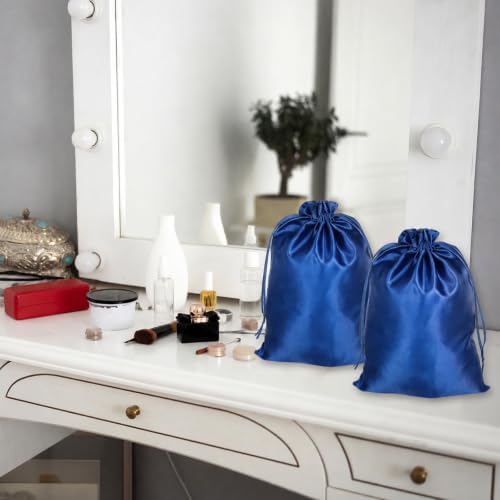 6Pcs Wig Bags with Satin Drawstring, Pink Silk Hair Storage Bags for Multiple Wigs, Bundles, Extensions (Blue) - Image 6