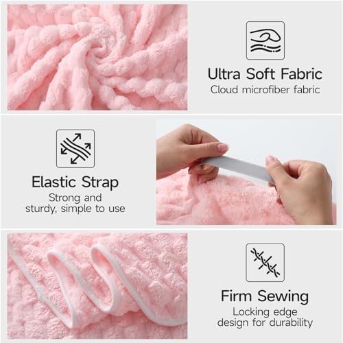 REDKISS Pink Microfiber Hair Towels - Extra Large Hair Towel Wrap for Women, 24x42 inch Hair Towels with Elastic Strap, Super Soft Hair Drying Towels for Long, Thick, Curly Anti Frizz Turbans - Image 5