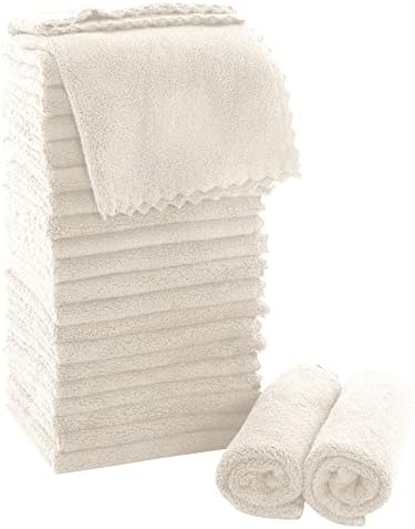 MOONQUEEN Ultra Soft Premium Washcloths Set - 12 x 12 inches - 24 Pack - Quick Drying - Highly Absorbent Coral Velvet Bathroom Wash Clothes - Use as Bath, Spa, Facial, Fingertip Towel (Cream) by MOONQUEEN