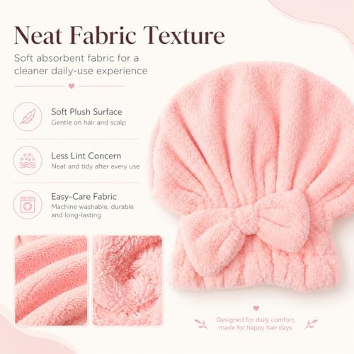 Coral Velvet Cute Bow Bath Cap for Women, Ultra Soft Absorbent Hair Drying Cap, Quick Dry Hair Towel Wrap, Towel Turban for Wet Hair, Curly, Long & Thick Hair (1, Khaki) - Image 6