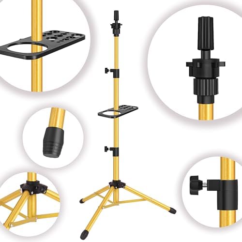 ZQIAN BEAUTY Wig Stand Tripod 50 Inch Metal Wig Mannequin Head Tripod Stand For Hairdressing Training Head Adjustable Wig Tripod Stand with Tool Tray (Golden, Mannequin Head Not Included) - Image 4