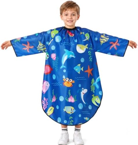 FEBSNOW Kids Barber Cape with Sleeves, Hair Cutting Cape for Boys and Girls by HOMECRAFTBEAUTYBABY