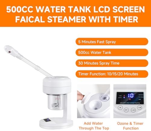 Nano Ionic Facial Steamer, Portable Face Steamer with LCD Screen, Extendable 360° Rotating Arm, Rotatable Nozzle, Hot Mist Function for Personal Care at Home or Salon - Image 3