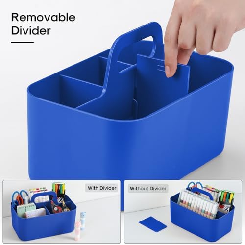Multiuse Caddy Organizer with Handle, Portable Plastic Tote Bin - Art Craft, Stationary Pen Marker Crayons, Makeup Hair Supplies Storage - Bathroom, Classroom, Dorm, Office, Desk Holder - Dark Blue - Image 7