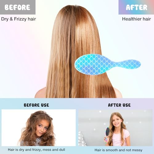 Kids Hair Brush Girls, Toddler Wet Dry Detangling Hair Brush for Curly Thick Hair Pain-Free Comb Girls Kids Women Unicorn Mermaid - Image 3