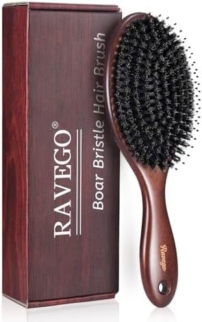 Hair Brush, Boar Bristles Hair Brush for Women Men Kids, Boar & Nylon Bristle Brushes for Smoothing Massaging Scalp Detangling Wet/Dry Hair, Reduce Frizz Dry Restore Natural Shine by RAVEGO
