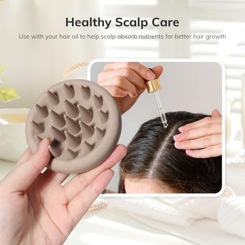 Sndyi Silicone Scalp Massager Shampoo Brush, Hair Scrubber with Soft Silicone Bristles, Scalp Scrubber/Exfoliator for Dandruff Removal, Wet Dry Scalp Brush for Hair Growth & Scalp Care, Khaki - Image 4