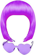 MIAHART Purple Short Bob Wig and Sunglass Set, Neon Colored Wigs Sunglass Pack Costume Colorful Cosplay Wigs Daily Party Hairpieces for Bachelorette Neon Party Favors Halloween Decorations Supplies by MIAHART