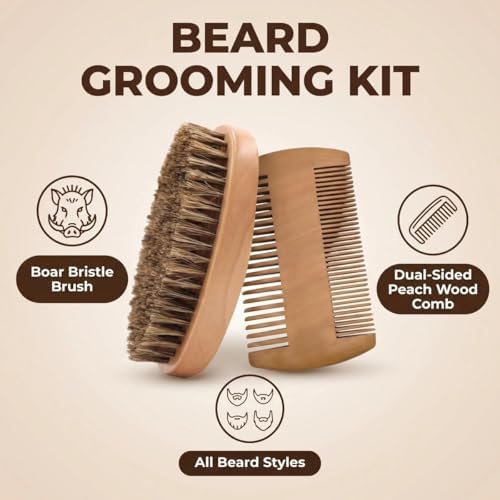 Boar Bristle Beard Brush & Dual‑Side Walnut Comb Set – 100% Pure Boar Hair & Hardwood Handle – Ideal for Men’s Beard, Hair & Wave Styling, Smooth, Detangle, Shave Pre‑Prep, Travel Friendly - Image 2