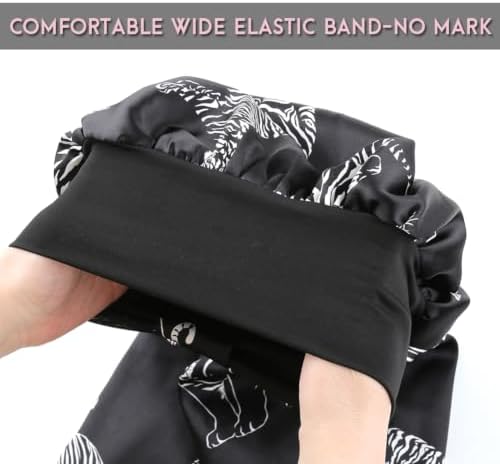 Extra Long Black Satin Bonnet for Women Silver Tiger, Adjustable Elastic Sleep Cap for Long Braids Locs Natural Hair, Frizz-Free Nighttime Hair Protector - Image 6