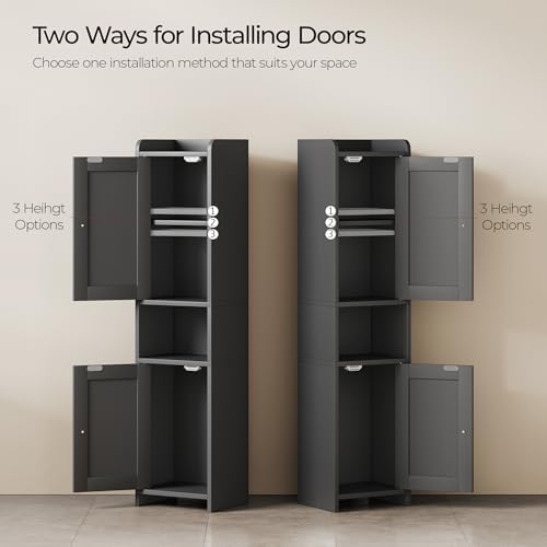 Bathroom Cabinet with 2 Doors, 7.3 x 9.8 x 40.4 Inches, Small Freestanding Storage Cabinet with Adjustable Shelf, Floor Cabinet for Small Spaces, Bathroom, Entrances, Kitchen, Black - Image 4