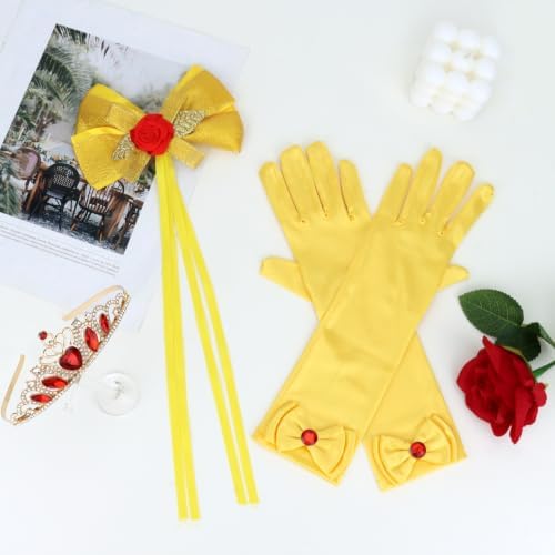 Princess Costume Accessories Crown Rose Hair Bow Yellow Gloves Kit - Image 7