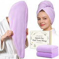 2 Pack Microfiber Hair Towel Wrap for Women, Large Fast Drying Hair Towel Turban, Ultra Thick Anti-Frizz, Double Stitched Edges & Stay in Place No Slip Design for Curly Long Wet Hair(Purple /Lavender) by Unknown