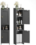 Bathroom Cabinet with 2 Doors, 7.3 x 9.8 x 40.4 Inches, Small Freestanding Storage Cabinet with Adjustable Shelf, Floor Cabinet for Small Spaces, Bathroom, Entrances, Kitchen, Black by Unknown