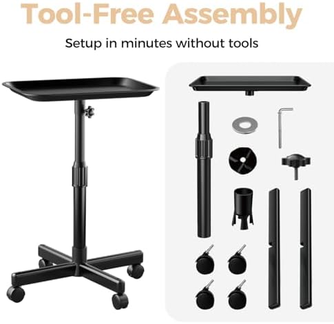 36" Salon Tray on Wheels Black, Adjustable Height Tattoo Tray Cart - Image 4